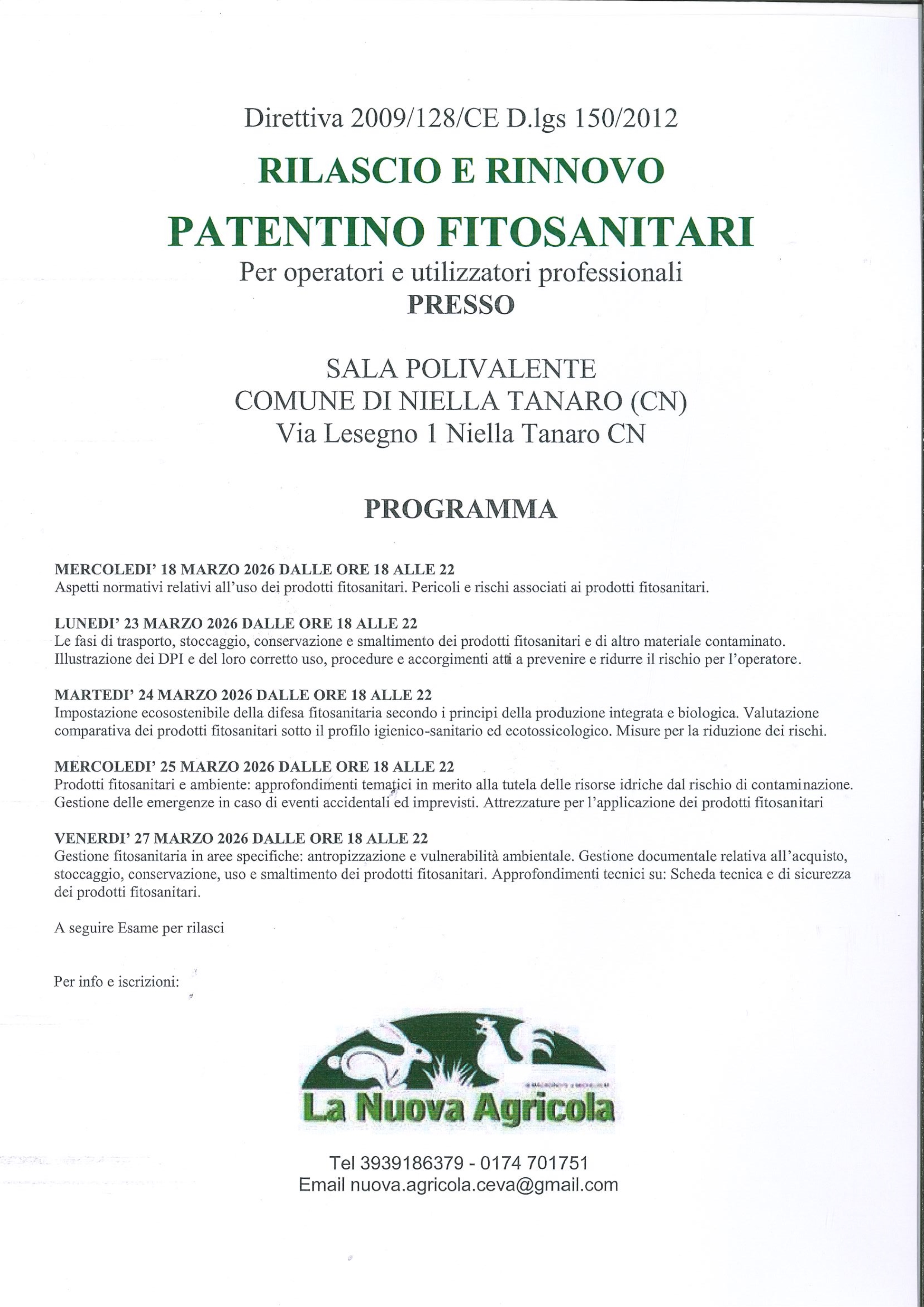 Corso rilascio e rinnovo patentino fitosanitari per operatori e utilizzatori professionali