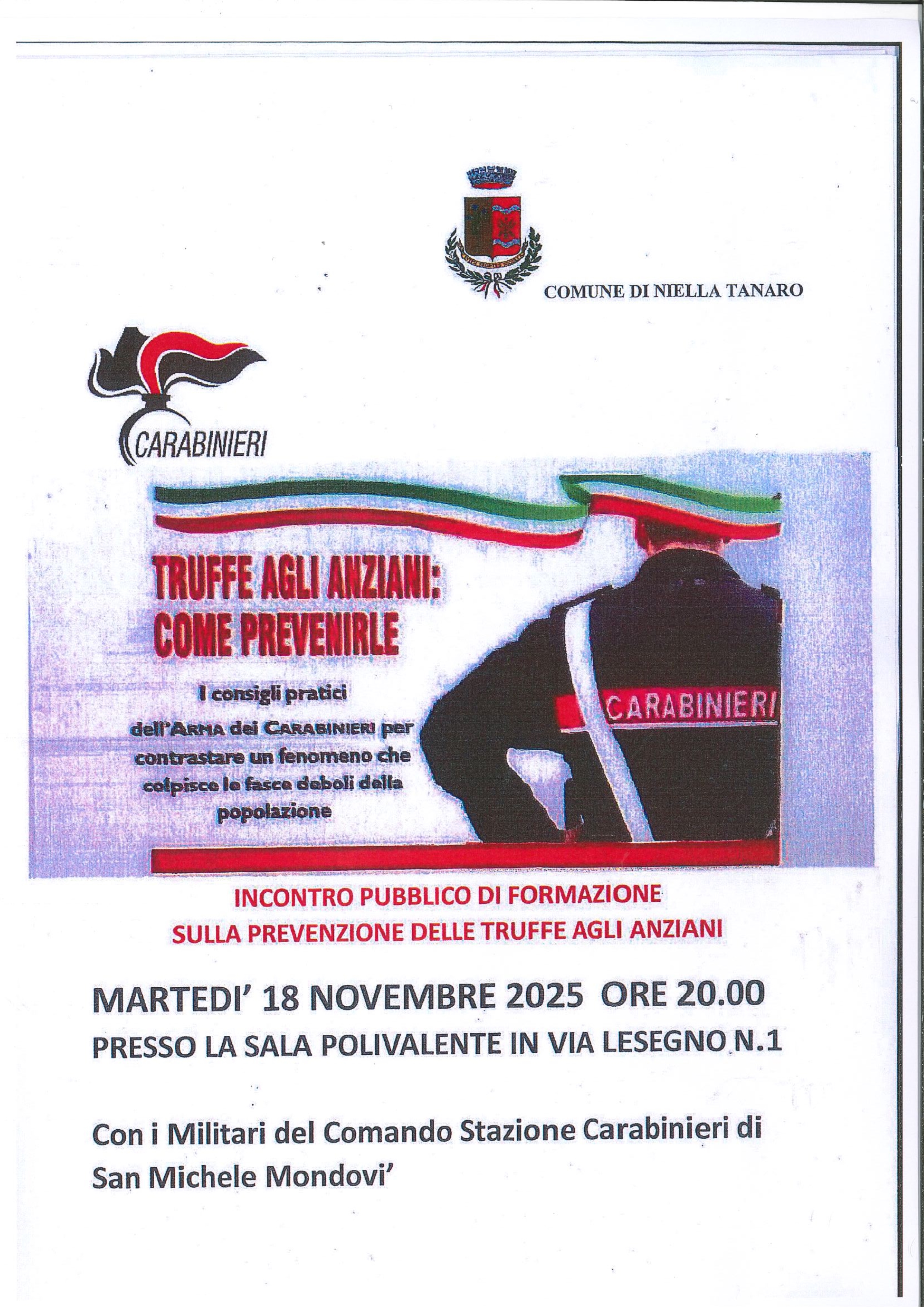 Incontro pubblico di formazione per la prevenzione delle truffe
Incontro con i Carabinieri